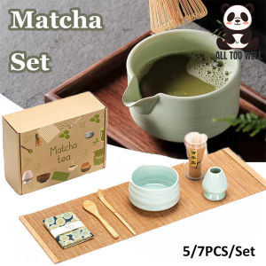 5/7PCS Traditional Ceramic Tea Matcha Bowl Set Durable Handmade Green Tea Maker Cup for Japanese Matcha Preparation