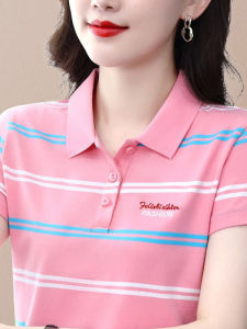 HUAXUNRAN | Cotton Stripe Short Sleeve T-shirt & Polo Shirt for Women