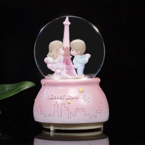 Romantic Couple Crystal Ball Music Box Room Decoration Snowflake Eight-tone Box Creative Wedding Gift Home Decor Accessories