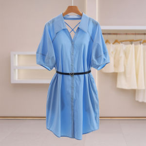 Hollow-out Single-button Pure Color Dress