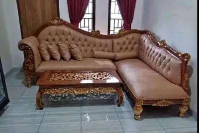 SofaTamu Sudut El Kayu Jati Ukiran Tangan