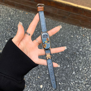 Uhada Denim Stitching Creative Cookie Bear Xiaomi Band 10 Bracelet Mens Sports Smartwatch Strap Compatible with Xiaomi 9 8 7 NFC
