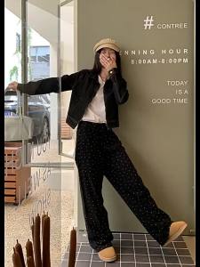 [ Fashion Brand Taobao Club ] Black Polka Dot Print Design Jeans for Women  2024 Spring ins R Wide-Leg Pants Women