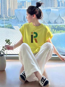 Lemon Green Loose Short Sleeve Womens T-shirt Pure Cotton Summer New Style Dopaamine Super Beautiful Soft Anti-aging Top