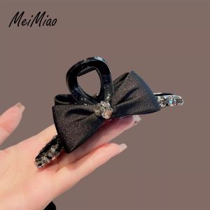 Elegant Black Satin Butterfly Knot Hair Clip Womens Large Size Shark Clamp Fashionable Hair Accessories Korean Style Hair Grips