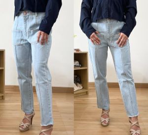 ●ECLAIRE● 0IS Celana Jeans Pocket Tulang Kasual Casual Santai Kerja Mode Modis Trendy Basic Dasar Bepergian