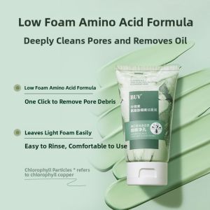 Buv Green Clay Facial Cleanser Amino Acid Leaf Chlorophyll Gentle Cleansing Milk Suitable for All Skin Types Male And Female