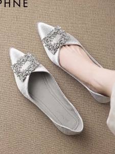 Daphne | Giày Bệt Mũi Nhọn Phong Cách Pháp Đính Nút Pha Lê