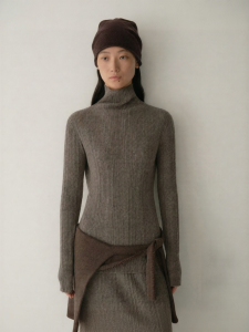 INSIS FEMME | Irregular Stripe High Neck Merino Wool Knit Top