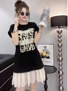 Váy Ngắn Tay in Chữ Dáng Rộng Mùa Hè Mới Cho Nữ Váy Thun Tay Ngắn Dáng Chữ a Cổ Tròn Không Tay Quần Áo Làm Việc