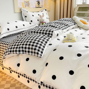 Pure Cotton 100% Skin-friendly Dots Four-piece Bedding Set  Style Dormitory Three 4 New 2024 Spring Autumn Collection