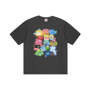 F426 Store Summer Trendy Couple Gradient Spray Ink Colorful Graffiti Cartoon Print Short Sleeve T-Shirt Cotton 100% round Neck