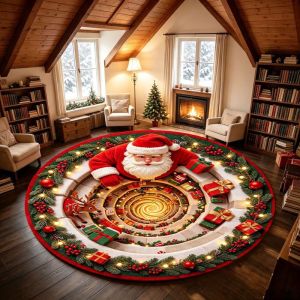 Ông Già Noel Xoáy Ảo Ảnh Quang Học Chống Trơn Trượt Mềm Mại Sang Trọng Thảm Tròn Phòng Khách Thảm Trippy Giáng Sinh Trang Trí Phong Cách Hiện Đại Thảm