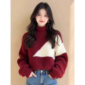 Red High Collar Thickened Womens Sweater Korean Style Winter Fashionable Top Spring New Arrival ZUOZIF Soft Knitted Cardigan