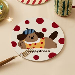 Adorable Christmas New Year Red Doggie Heat Resistant Dining Mat Absorbent Quick Dry No Wash Coffee Coaster Heat Insulation Table Pad