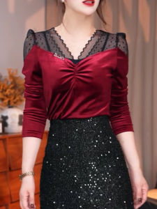 QINGNAER | Stylish Lace Patchwork T-shirt