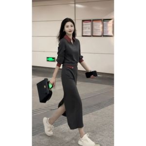 Fashionable and Unique Two Piece Set with Hoodie and Slit Skirt