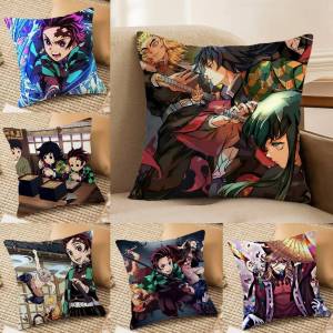 Bandai | Demon Slayer Iguro Obanai Anime Plush Pillow Cover Soft Short Plush Cushion Cover For Sofa Bedroom Home Decor Gift Decoration