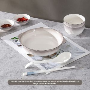 Japanese Ceramic Large Soup Bowl for Water-Boiled Fish with Double Ears Set