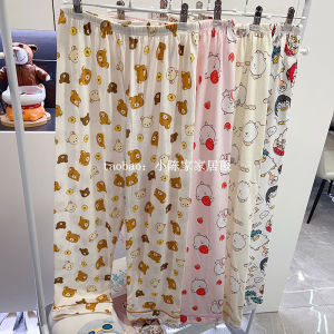 Cute Cartoon Bear Sleep Pants Pure Cotton Thin Long Home Pants Self-deprecating Bear Loose Summer Autumn Spring Youth Home Clothes