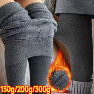 Thicken Warm Tights Leggings Women Fleece Lined Knitted Tights High Waist Autumn Winter Thermal Stocking Elastic Cozy Pantyhose