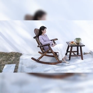 Solid Wood Rocking Chair – Rustic Wooden Recliner for Balcony Patio Living Room Outdoor Garden Porch Lounge Furniture