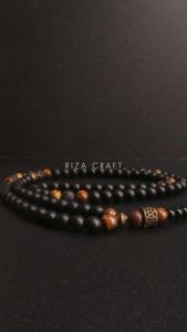 Tasbih Batu Alam Kristal Black Onyx Mix Tiger Eye Lava Stone Asli Original 99 Butir Mewah Terbaru