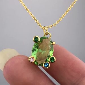 Dây Chuyền Nữ Mạ Vàng Màu Xanh Ô Liu Đính Đá CZ Kiểu Dáng Thanh Lịch Nhiều Đá Dây Chuyền Xương Quai Xanh Trang Sức Thời Trang Thích Hợp Làm Quà Tặng Hàng Ngày Dự Tiệc Sinh Nhật