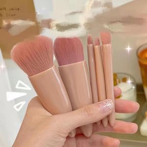 5 in 1 Makeup Brushes Set With Mirror Foundation Blush Eye Shadow Brush Basic Beginner Travel Kit
