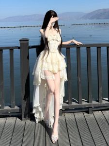 Unique Stylish Off-Shoulder Waist-Cinching Fluffy Dress
