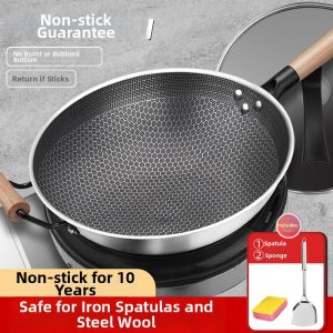 Non-coating Stainless Steel Frying Pan Flat Bottom