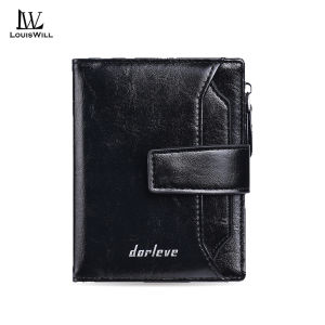 LouisWill Mens Short Wallet Anti-Theft RFID Retro PU Buckle Coin Purse Business Multi-Card Position Large Capacity Zipper Wallets Travel Purses Coins Pouch ID Credit Cards Holders
