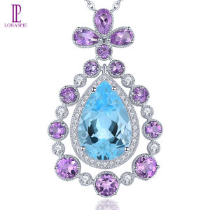 Lohaspie เครื่องประดับจี้925เงินสเตอร์ลิงแท้9 กะรัตท้องฟ้าสีฟ้าธรรมชาติจี้บูรณี่หลากสี 925 ธรรมชาติ สำหรับผู้หญิงจี้หิน 9 ชั่วโมง นำโชคประจำเดือน