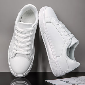 Business Casual Mens Shoes Soft Women Shoes Comfortable Casual PU Leather Shoes for Men Autumn Solid White Men Sneakers
