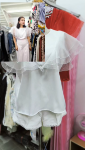 เสื้อแต่งผ้าแก้ว[bl40] สวยหรูใส่ออกงาน แขนมุ้งฟรุ้งฟริ้งมีกระดุมด้านหลัง อก 40" ยาว 24"