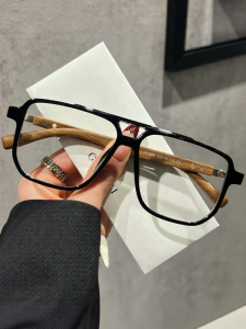 CHUTONG | Retro Woodgrain Style Big Frame Black Framed Anti-Blue Light Glasses