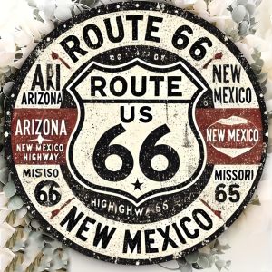 1pc Vintage Route 66 Metal Wall Art 8-Inch Weather- Aluminum Sign for Home Cafe and Restaurant Decor