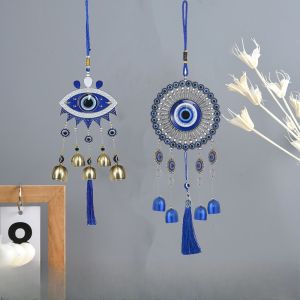 Wind Chime Turkish Evil Eye Meta Hanging Ornament with Tassels for Home Garden Office Decor  GIft