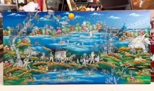 ( Tặng kèm khung) Tranh sơn mài - ĐỒNG QUÊ VIỆT NAM - Size 80x160 cm - Khảm cừ cao cấp