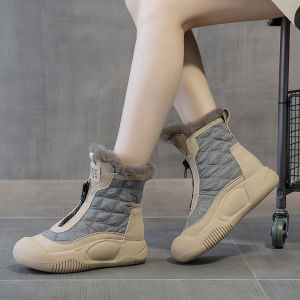 Northeast Outdoor Snow Boots Womens Cold-Resistant Insulated Cotton-Padded Shoes Waterproof Non Slip Climbing Snow Mountain Hiking Boots Winter Middle Length Cotton Tube Boots