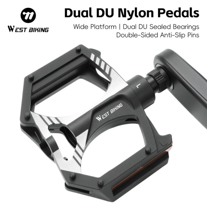 WEST BIKING Dual DU Nylon Bike Pedals Anti Slip Sealed Bearings Bicycle Pedal Wear Resistant Wide Platform Cycling Pedals