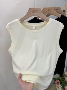 100% Cotton round Neck Sleeveless Vest Womens Versatile Summer White Top Innerwear Outerwear Base Shirt Regular Fit Single Piece