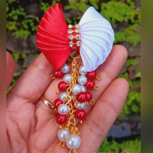 Bros merah pitih motif pita panjang 9cm