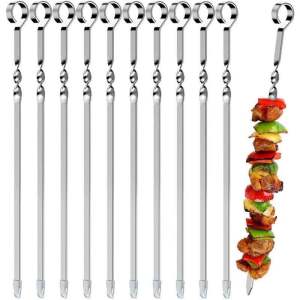 10PCS Stainless Steel Skewers Reusable BBQ Outdoor Barbecue Skewers Iron Stick for Outdoor Picnic Barbecue Skewers Tools