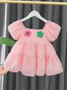 Princess Style Summer Dress for Girls Baby Fashionable Cotton Linen Short Sleeve Outdoor Clothing a Class Safety Elastic Fiber