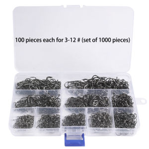 1000PCS Fishing Hooks Set High Carbon Steel Sharp Durable Barbed Fishhook Rock Fishing Equipment Gear Tackle Accessories with bo