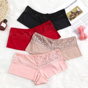 WarmSteps 3Pcs/Set Womens Lace Boxers Seamless Panties for Woman Ice Silk Solid Underwear Lingerie Intimate Boyshorts Boxers