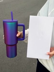 1pc Insulated Large Capacity Car Ice King Cup 40oz Stainless Steel Double Wall Vacuum Straw Cup Multi-colors with Wide Handle