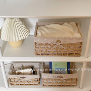 Boho Japanese Style Rattan and Cloth Storage Basket