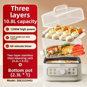 [China Plug Adapter Needed] Midea | Multi-Purpose Electric Steamer with Steam Boil and Slow Cook Functions Small